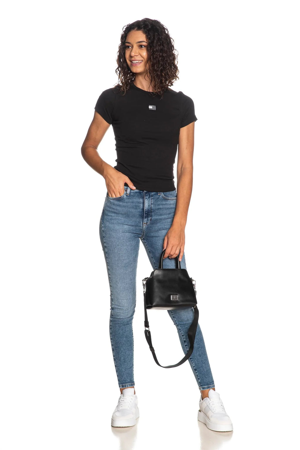 Satchel con tracolla e logo in metallo