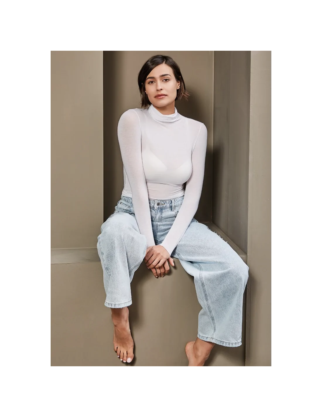 MYSUBLYME Dolcevita a Manica Lunga in Modal Ultralight con Cashmere Bianco