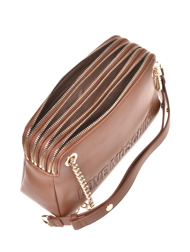LOVE MOSCHINO borsa a tracolla in ecopelle color cuoio